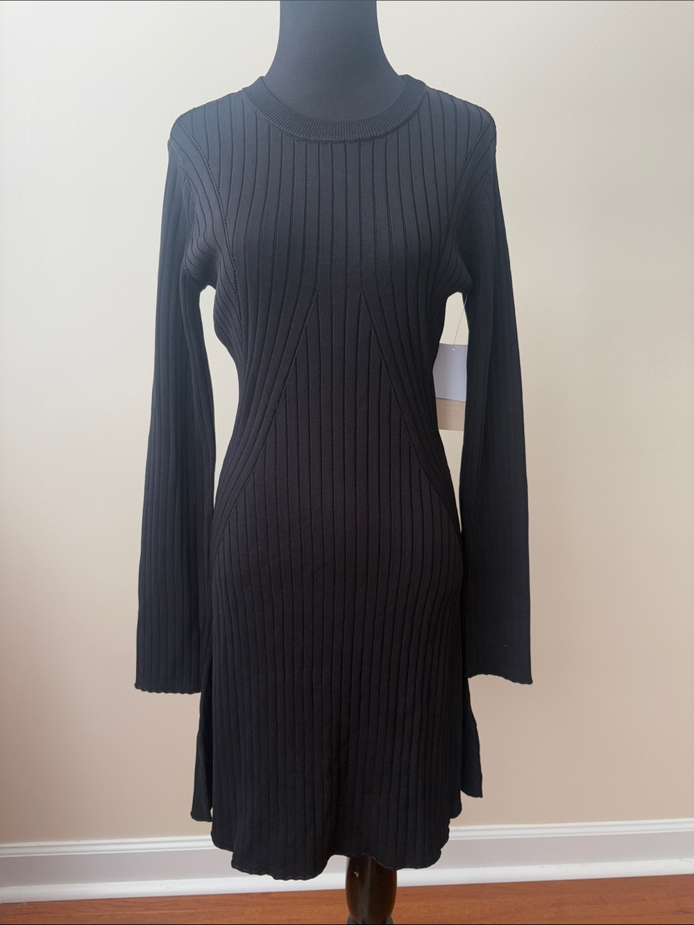 Just Fab Black Ribbed Long-Sleeve Knit Dress